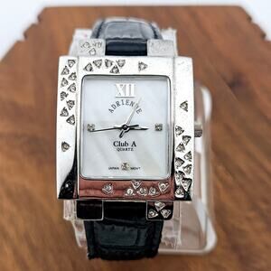 Adrienne Club A Women's Watch Silver Square Crystal Encrusted Bezel Contemporary